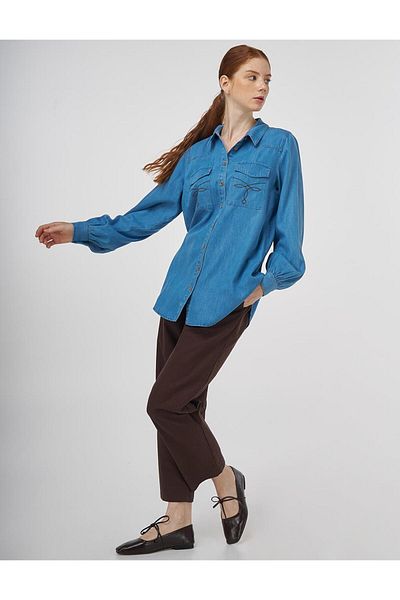 Kayra Punto Stitched Lyocell Tunic Blue