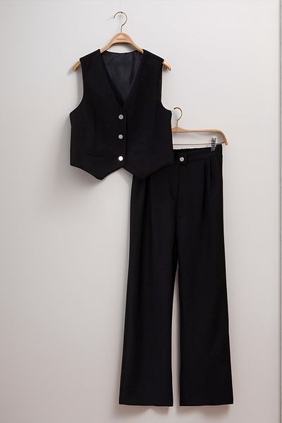 Asortix Girl's 2 Piece Set with Buttoned Vest and Wide Leg Pants
