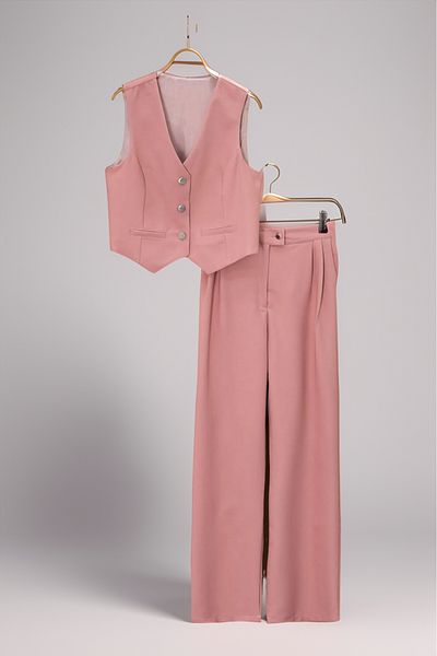 Asortix Girl's 2 Piece Set with Buttoned Vest and Wide Leg Pants