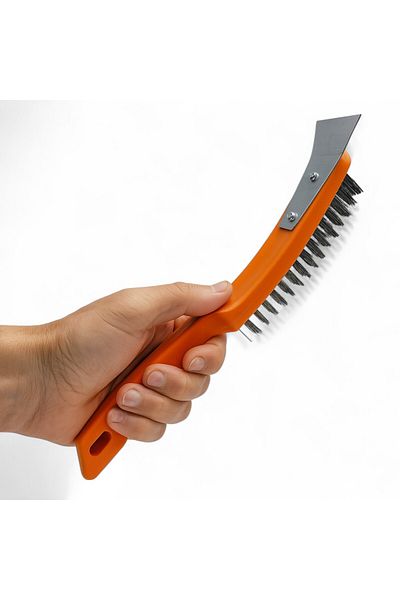 Badem10 Steel Wire Brush with Spatula 270 mm Metal Scraping Cleaning Rust Remover Handheld Nalbur Brush with Steel Bristles