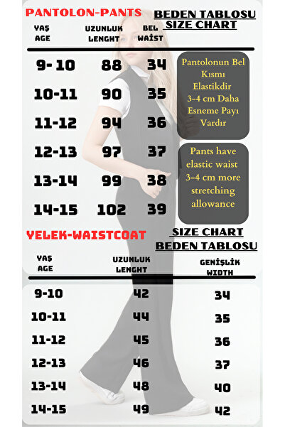 Asortix Kız Çocuk Düğmeli Yelekli Geniş Paça Pantolonlu Kız Çocuk 2li Takım