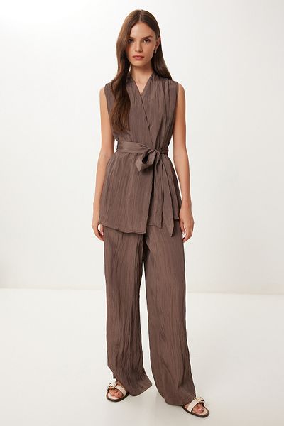 Lovelyİstanbul Crinkle Effect Vest Palazzo Woven Suit