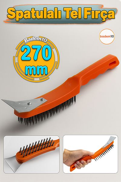 Badem10 Steel Wire Brush with Spatula 270 mm Metal Scraping Cleaning Rust Remover Handheld Nalbur Brush with Steel Bristles