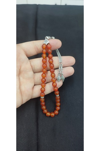 QELA COLLECTION Doğaltaş Akik Küre Kesim Tesbih Ahşap Kutusunda