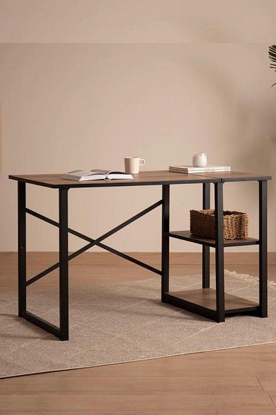 Ceramical Msr Computer Desk , Study Desk With Shelves , Home Office Desk - 60x120 Cm - Walnut
