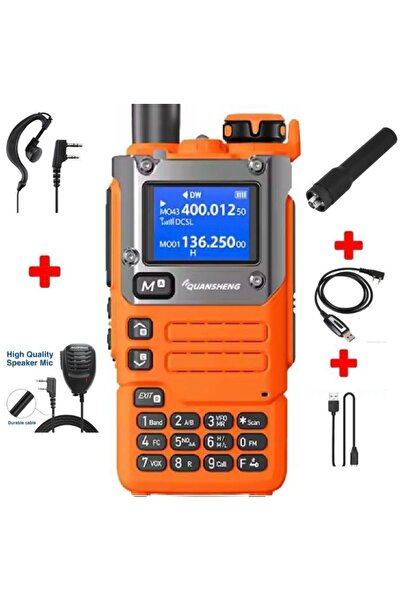 QUANSHENG UV-K6 El Telsizi FULL SET Turuncu renk - Mayk-Kablo-Esnek anten-Kul...