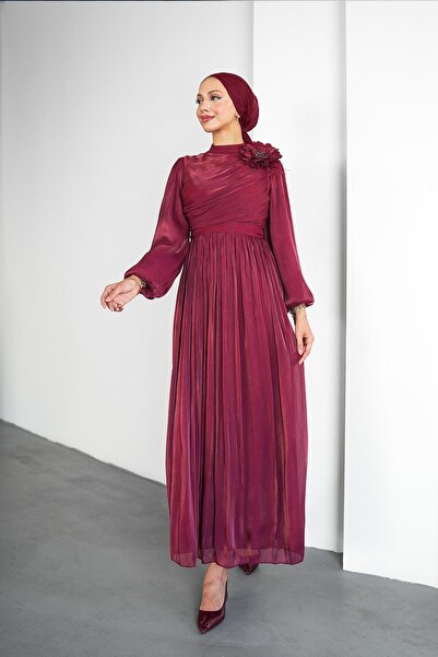 hakimoda Tesettür Efruz Işıltı Abiye Bordo