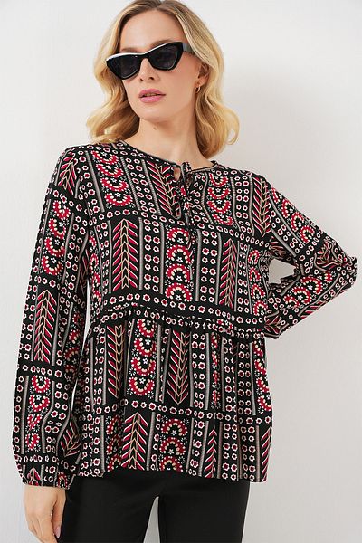 Bigdart Women's Patterned Long Sleeve Blouse 970 - Black