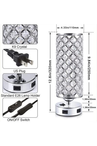 COOYA Table Lamp,Crystal Table Lamp with 3 Color Temperatures,Nightstand Bedside Lamp,3000K/4000K/5000K