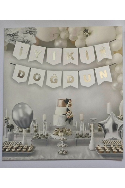 BEYAZ GÜMÜŞ İYİ Kİ DOĞDUN ZARFLI BANNER
