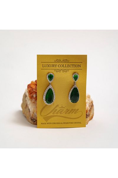CHARM Statement earrings with emerald green stone and zirconium – Charm