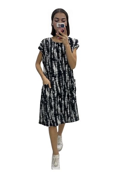 Modasultan Wide Collar Pocket Midi Viscose Dress
