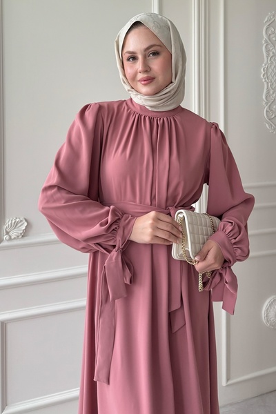 InStyle Kolu Kuşak Bağlamalı Pembe Elbise