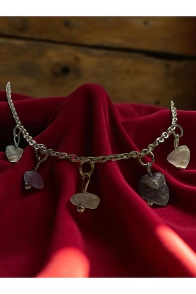 GALATA GIFT Natural Stone Anklet/Bracelet, 20-22cm Extension Chain with 5 Natural Stones Accessories-Card