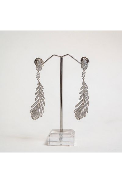 CHARM Long earrings “Feather Light” with zirconium – silver feather pattern – Charm