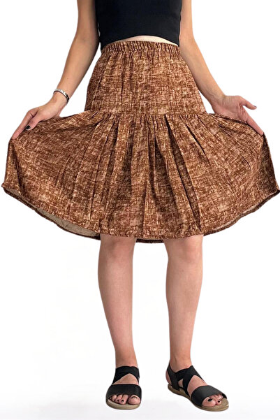 MAKSEN TEKSTİL Țesătură de viscoză, stil boem, lungime midi, fustă scurtă pen...