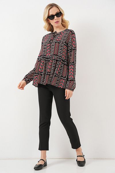 Bigdart Women's Patterned Long Sleeve Blouse 970 - Black