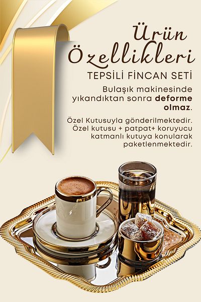 GRİMOR Life Gold Porcelain Cup Set with Tray for 2 People Groom Coffee-Word Engagement Turkish Coffee Coffee Cup