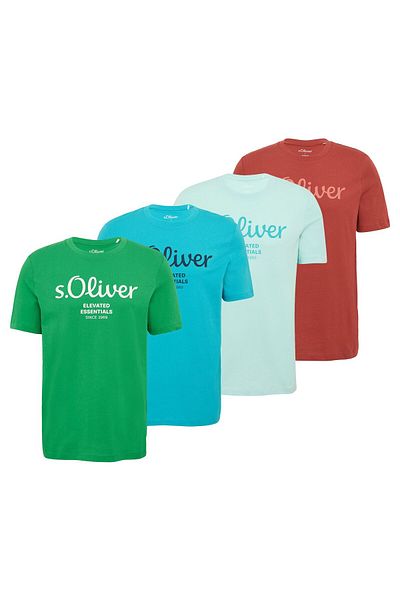 s.Oliver Herren T-Shirt, 4er Pack - Basic, Logoprint, Rundhals, Baumwolle