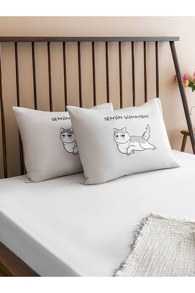 LC Waikiki Mixed Cat Printed Cotton Pillow Case Set of 2 50X70 cm