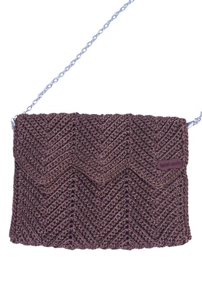 thekam Zigzag Patterned Women's Shoulder Bag with Chain Strap - Stylish Summer Model with Shiny Drawstring (20X16)