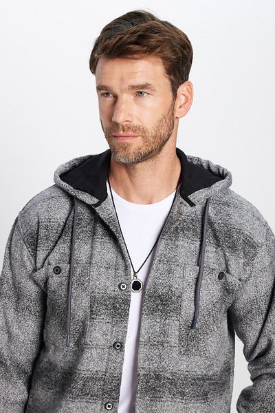 Tudors Men's Relax Fit Relaxed Fit Lumberjack Hooded Double Pocket Button Check Winter Shirt