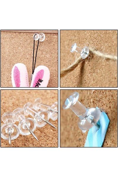 Nuoshen Pushpin Set, 200 Pieces, Plastic/metal, Transparent, 2.2 X 0.8 Cm