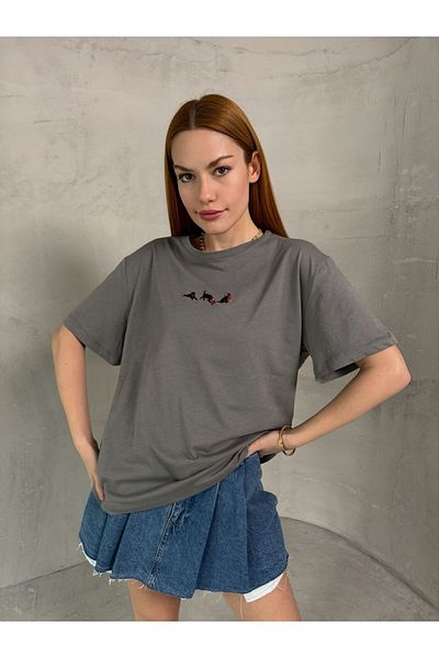 Cappmoda T-912 Smoked Dog Embroidery Embroidered Crew Neck T-Shirt
