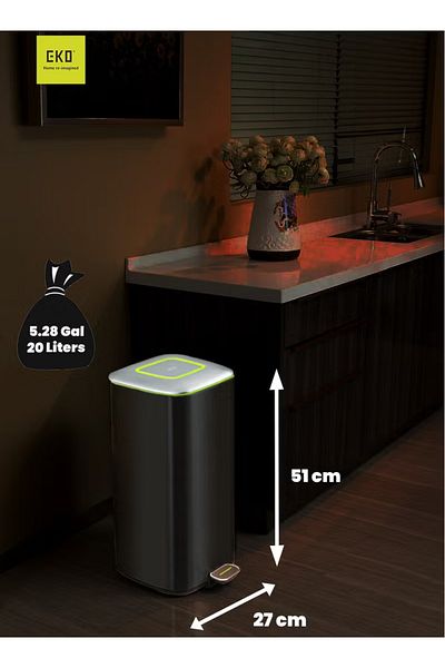 EKO Regent 20l Pedal Bin – Brushed Stainless Steel, Soft-close, Fingerprint-resistant Trash Can