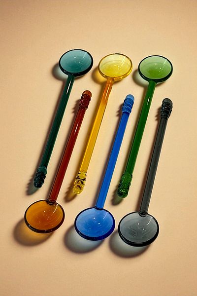 İronika 6 Colorful Glass Spoons Borosilicate Heat Resistant Special Design Tea Coffee Dessert Spoon Round