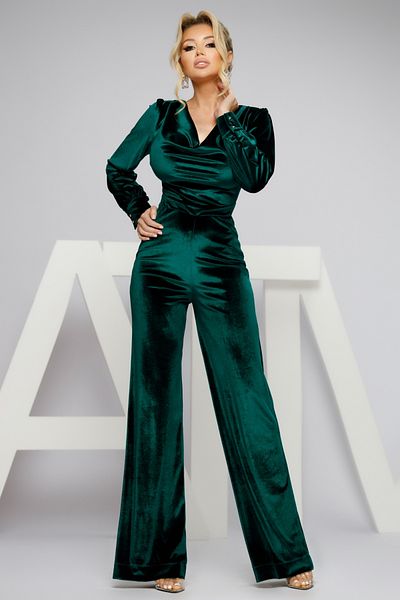 Atmosphere Fashion Elegant green velvet jumpsuit