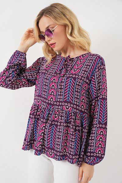 Bigdart Women's Patterned Long Sleeve Blouse 970 - Claret Red