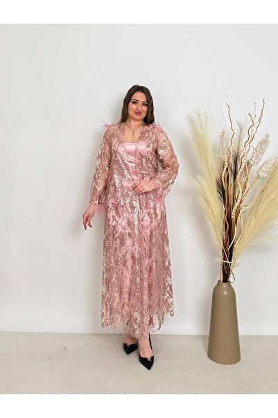 DE WHITES Women's Kimono and Dress Evening Dress 2-Piece Set