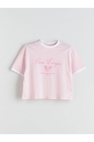 LC Waikiki Pink Crew Neck Girls T-Shirt and Shorts Skirt