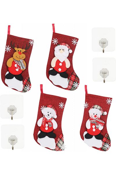 SUNYOK Set of 4 hooks and 4 stockings for Christmas SUNYOK, textile, multicolor, 28 x 16 cm