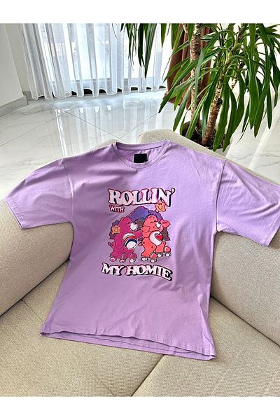 Wisevelya Μωβ μπλουζάκι με θέμα Roller Girl Bear