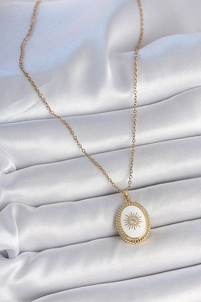 Clariss 316l الصلب سلسلة ذهبية اللون الأبيض المينا الشمس المطرزة الزركون حجر مفصلة المنجد نموذج قلادة المرأة