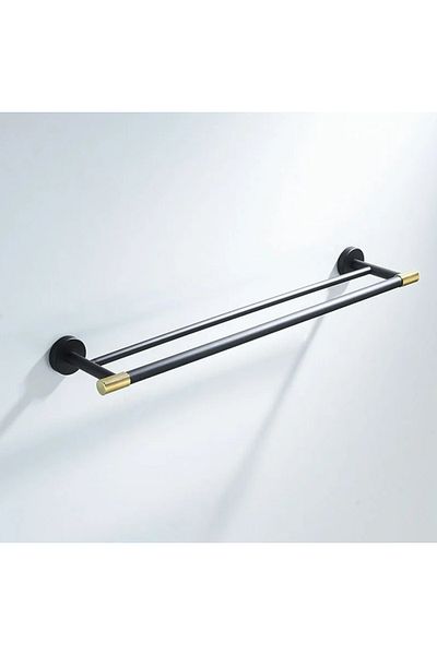 LUXXO Suport dublu prosop de baie, din metal, negru mat cu accent auriu, 60cm, otel inoxidabil