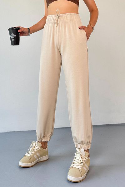 Cappmoda Eşf0010 Stone Color Modal Fabric Jogger Sweatpants with Elastic Legs