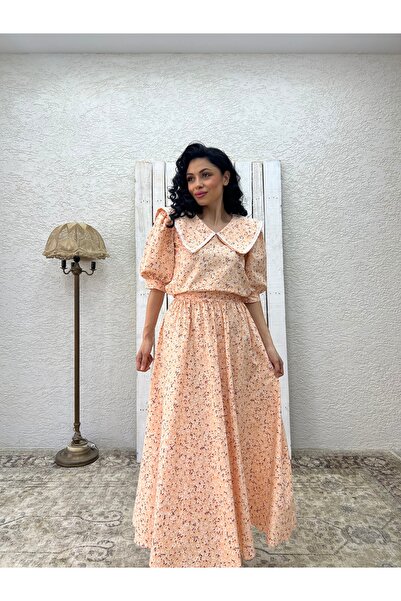 KÜÇÜĞÜM BUTİK Vintage μπλούζα με μεγάλο γιακά με σολομό Daisy