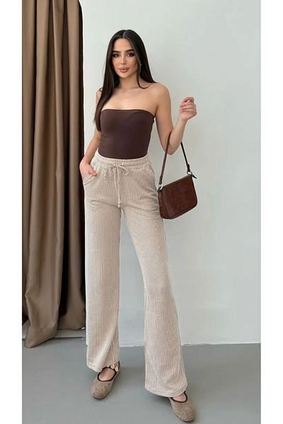 THIFF GYMWEAR Waterway Women's Striped Pants with Side Pockets and Lace-Up Waist