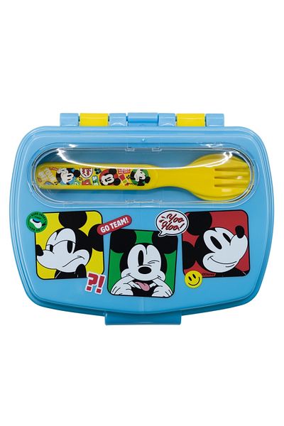 Mickey Mouse Sandwich box, with spoon and fork, multicolor, plastic, BPA-free, Fun-Tastic, Mickey Mouse