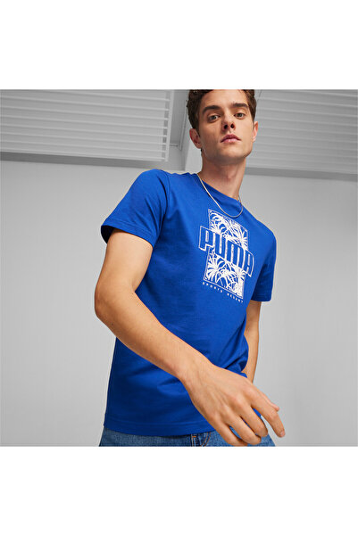 Puma تي شيرت رجالي ESS+ PALM RESORT برسومات جرافيكية - أزرق