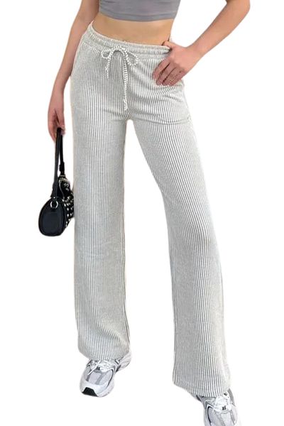 THIFF GYMWEAR Waterway Women's Striped Pants with Side Pockets and Lace-Up Waist