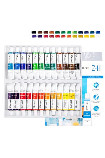 3DMasterLayers Dmast by Pebeo, Tempera Watercolour Set 24‑Color, 12 ml Tubes, Lightfast Pigments