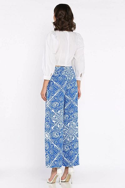GÜLSELİ Pantaloni de mers din viscoză cu model cu talie elastică pentru femei Sax Blue
