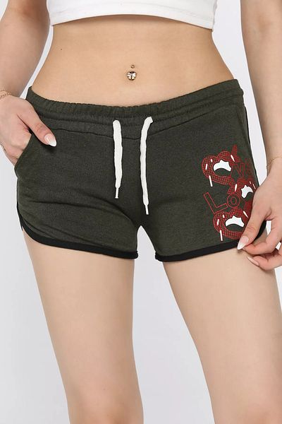 GÜLSELİ Mini pantaloni scurți pentru damă cu imprimeu kaki