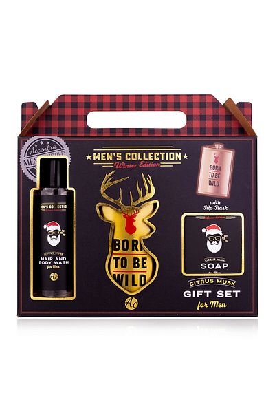 ACCENTRA Men's Gift Set Men's Collection Winter Edition, 2in1 Gel 150ml, Soap 100g, Steel Bottle
