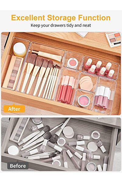 fulina Drawer Organizers with Non-Slip Silicone Pads, 5-Size Desk Drawer Organizer Trays Storage Tray for M