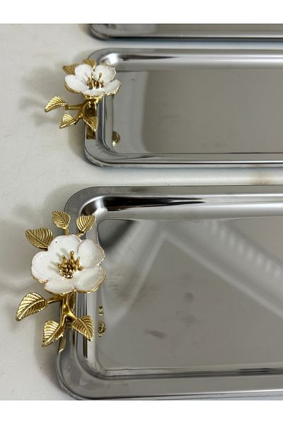 SEVA ÇELİK Steel Rectangular Model 6 Pieces Presentation Tabs with White Chamomile